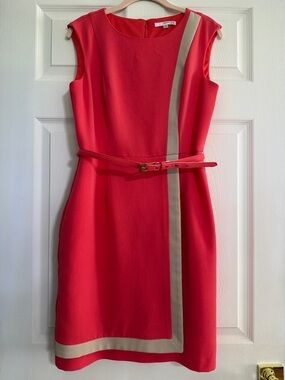 Studio One New York Coral Sleeveless Shift Dress with Cream Stripe